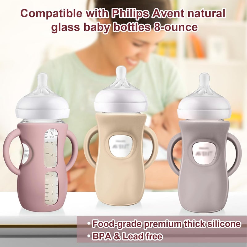 Juome Silicone Sleeves with Handles for Avent Natural Glass Baby Bottles - 3 Pack Anti Breakage Baby Bottle Holder for Philips Avent Glass Baby Bottle, Compatible with Phillips Avent Bottles 8 oz - Image 5